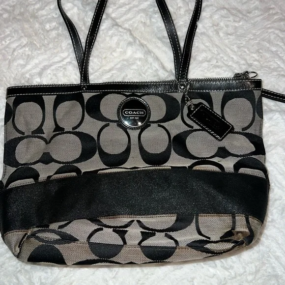 Coach Black and White Signature Tote - Picture 5 of 5